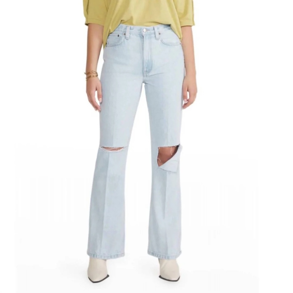 ETICA Sasha Modern Flare Raw Edge Jeans In Sea Breeze sz 26 NWT
